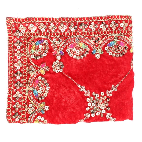 Decorative Mat Aasan Velvet Pooja Cloth Large Decorative Cloth for Multipurpose Indian Traditional Ethnic Pooja Festival New year Gifts Decorations Pooja Item (Size:-20 Inches x 12 Inches)(Red)