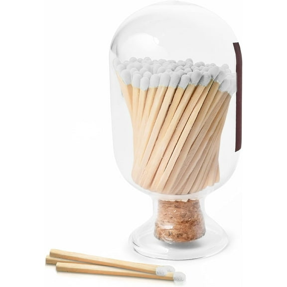 Decorative Match Holder for Fancy Matches Included - Matches in a Jar - Glass Match Cloche - Mothers Day Gifts for Her - Small 125ml - White Matches