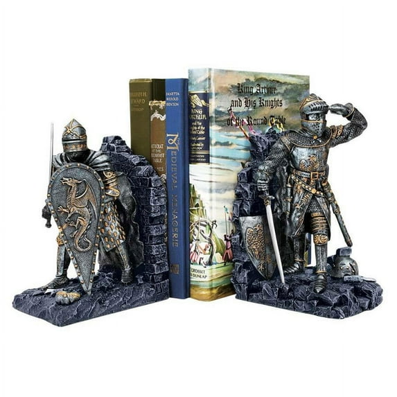 Decorative Medieval Arthurian Legend Knight Metallic Tone Bookends
