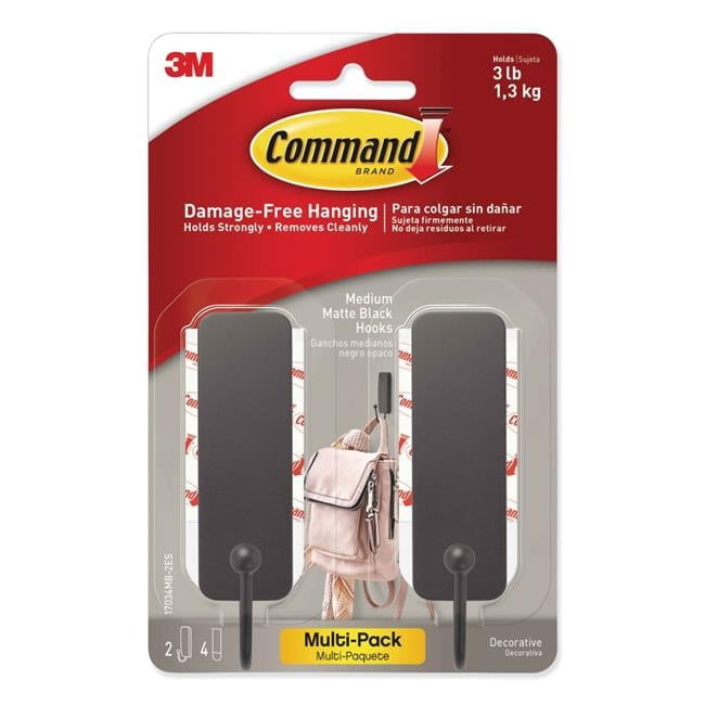 Decorative Medium Hook, Matte Black - Pack of 2