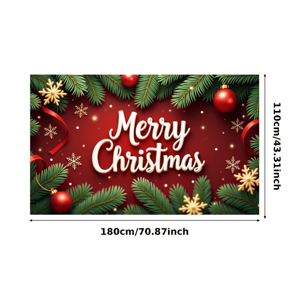 Decorative Merry Christmas Festive Red Green Polyester Lightweight Banner for Holiday Party Home Decoration Celebration