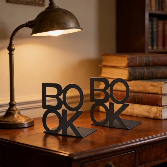 Decorative Metal Book Ends, English Letter Shelf Support, Heavy Duty Desk Organizer, Modern Office Bookrack Stand, 2pcs Bookend Set