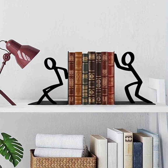 Decorative Metal Bookends Cute Reading Character Design Multicolor Iron 15x11cm Heavy Duty Desk Bookshelf Decor Office Library Gift Set of 2