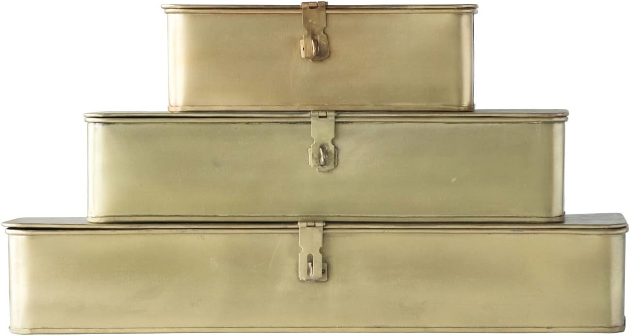 Colorful Metal Box Decorative Metal Boxes with Gold Finish (Set of 3 Sizes) Rectangle ...