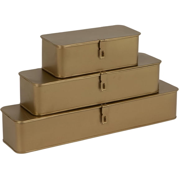 Decorative Metal Boxes with Gold Finish (Set of 3 Sizes)