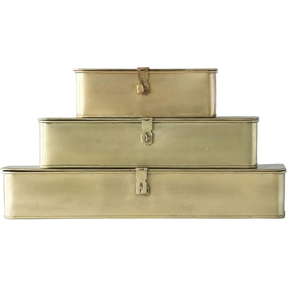 Decorative Metal Boxes with Gold  - Set of 3 Sizes