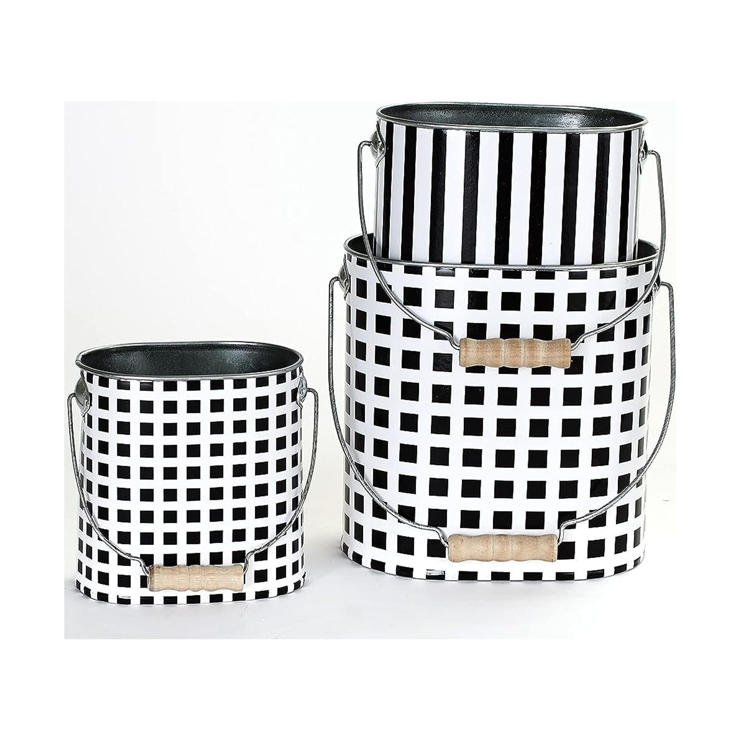 Decorative Metal Buckets with Handles Set of 4 Black/White