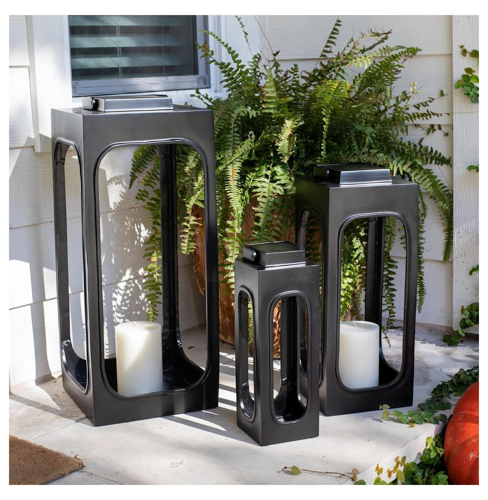 Black Aluminum Farmhouse Hanging Candle Lantern Set