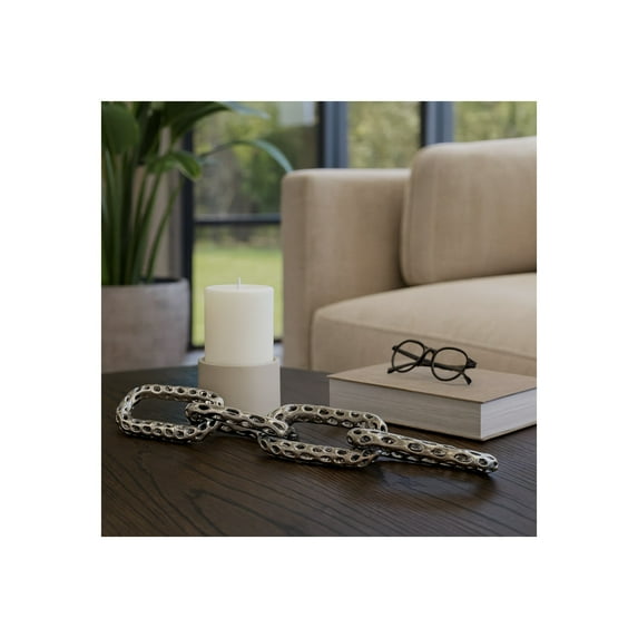 Home and Office Decorative Sculpture - Sleek Metal Ornament Perfect for Living Room Decor, Coffee Table, and Bathroom Decor - Polished Chain Link Statue That Adds Drama to Any Display - 1" Silver