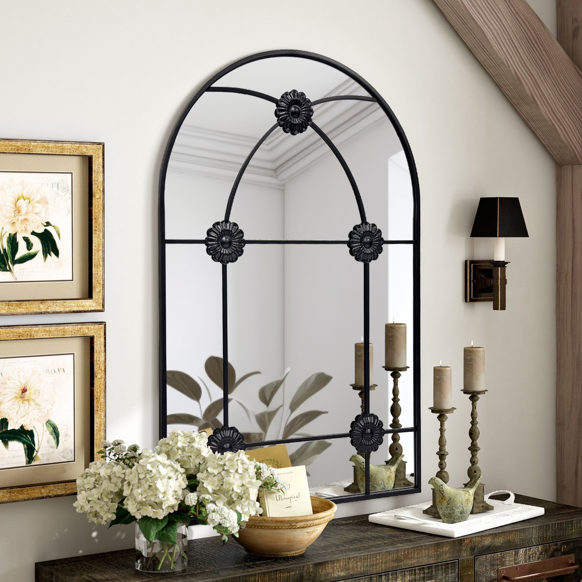 Decorative Metal Framed Arch Wall Mirror Bathroom Vanity Mirror 28x40