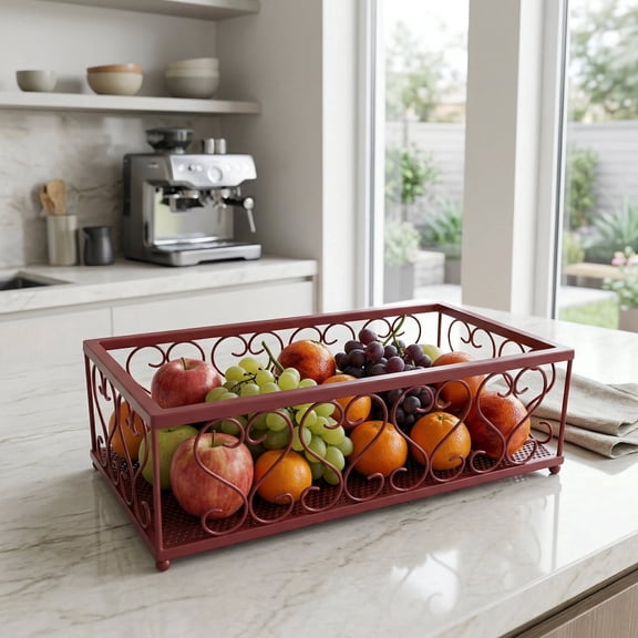 ARAMCO IMPEX Decorative Matel Fruit Basket, Red