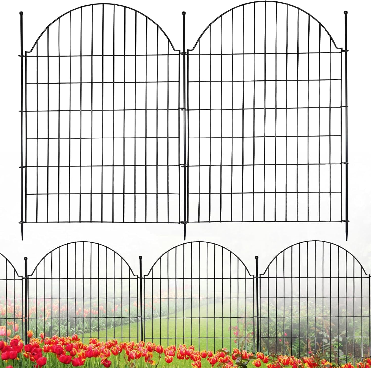 Metal Rabbit Fencing Decorative Metal Garden Fence 5 Panels, 40in (H) x 11.8ft (L) No Dig ...