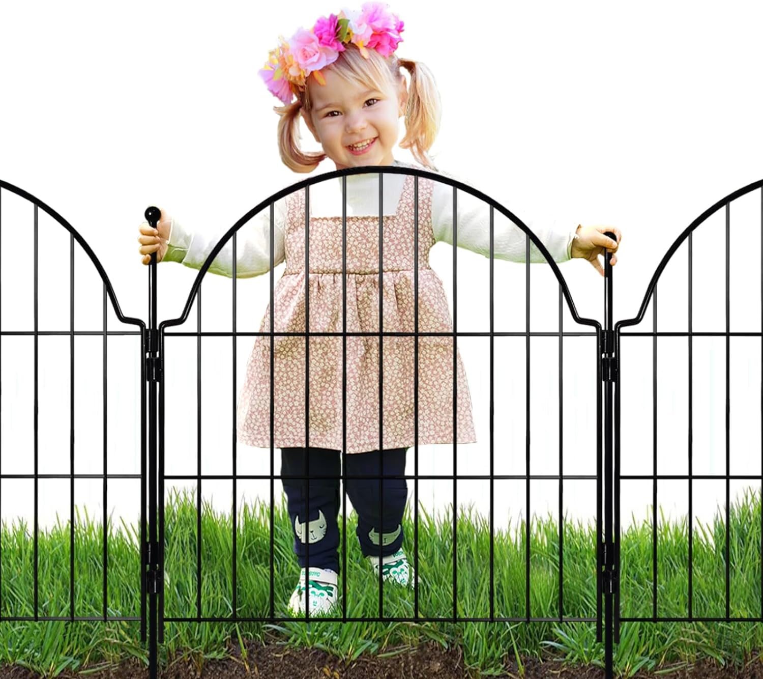 Decorative Metal Garden Fence 6 Panels, 32in (H) x 12.2ft (L) No Dig