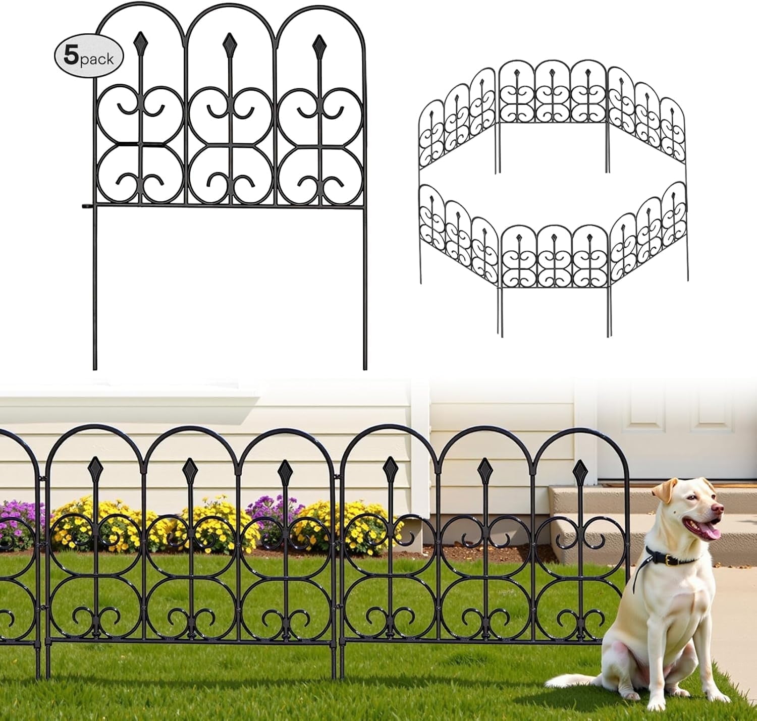 Decorative Metal Garden Fence - Black - 32x24 in - 5 pcs