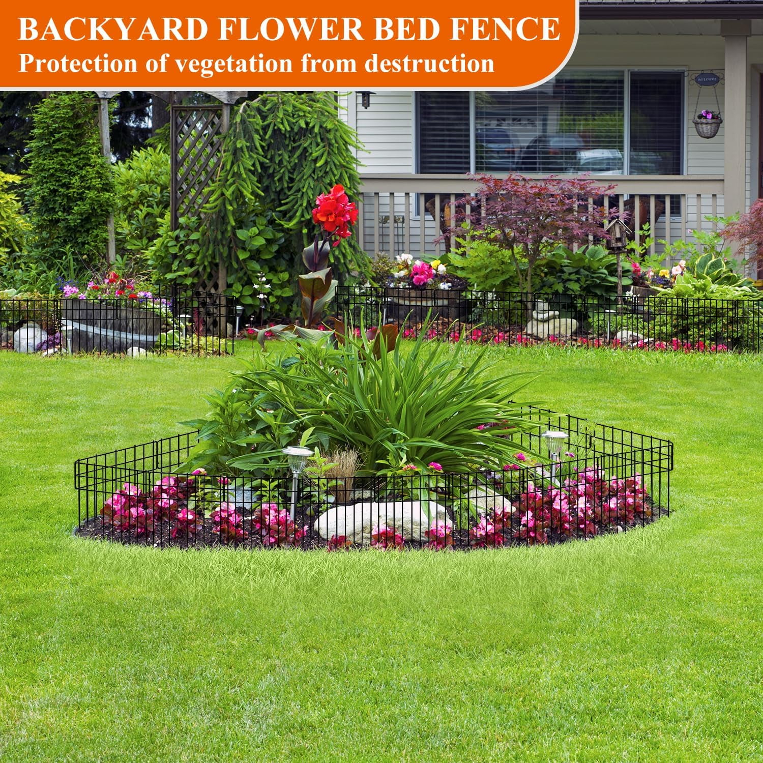 Decorative Metal Garden Fence Panel, 12.32" x 16.", No  Animal Barrier for Yard and Flower Bed