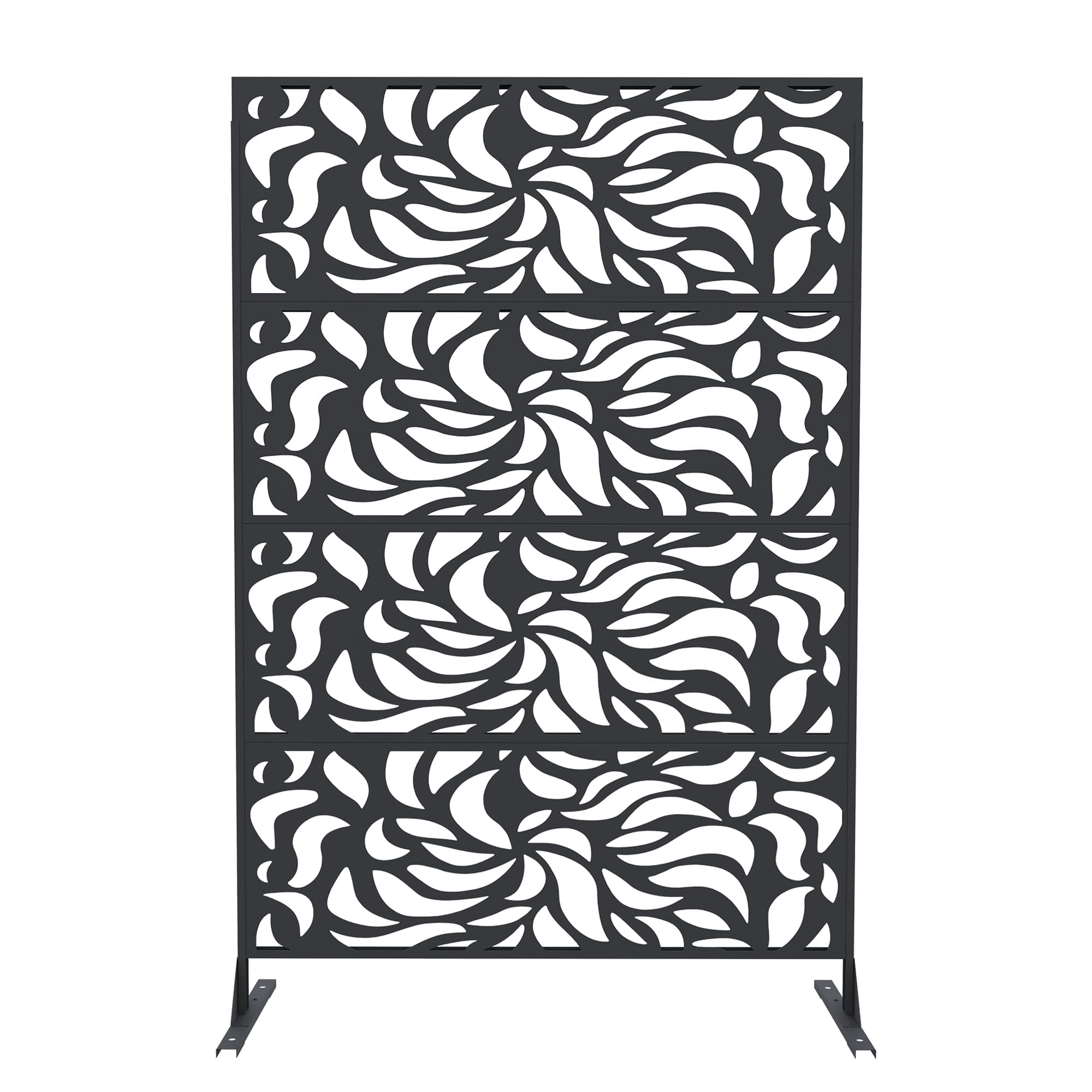 Decorative Metal Garden Fence Panels, Black Outdoor Scroll Design Border ,Rust-Proof & Easy Snap-Together Installation, Flower