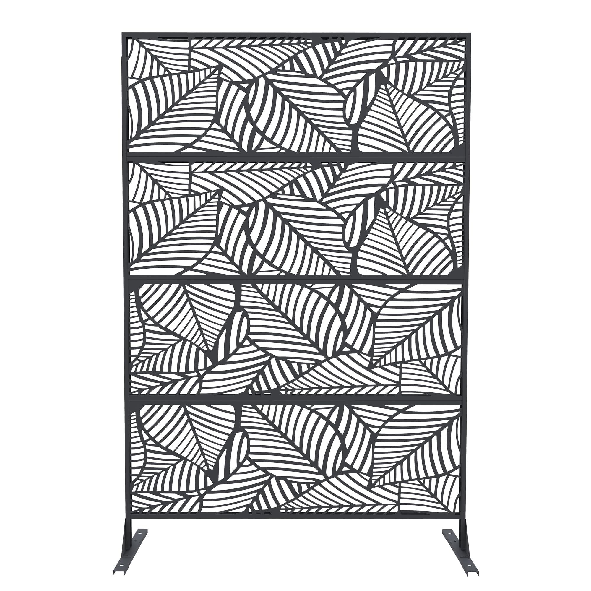 Decorative Metal Garden Fence Panels, Black Outdoor Scroll Design Border ,Rust-Proof & Easy Snap-Together Installation,Leaf