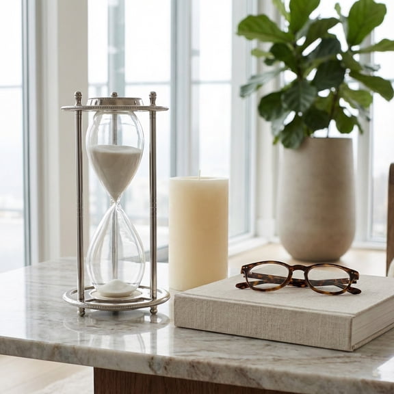 Decorative Metal Hourglass Sculpture for Home and Office Decor - Ornament for Living Room, Bathroom, Game Room, or Shelf Accent - Ornament for Coffee Table or Mantel Decor - 11", Silver & Metallic