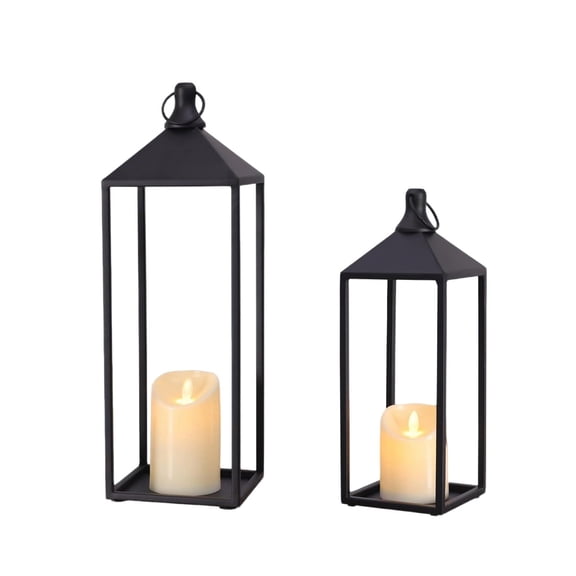 Decorative Metal Lantern Set with LED Flameless Candles for Wedding, Patio, and Home Decor - Open Frame Iron Candle Holders for Indoor and Outdoor Use