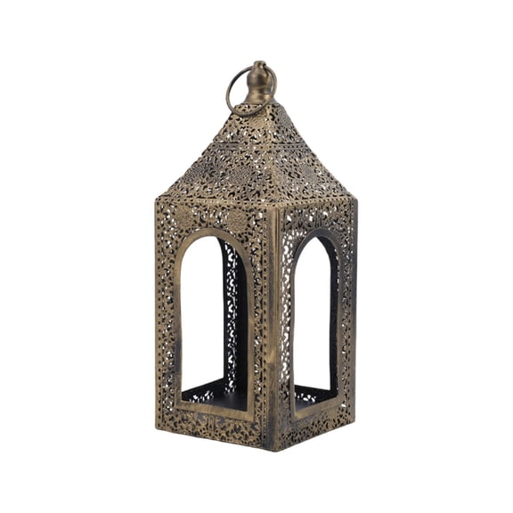 Decorative Metal Moroccan Candle Lantern – Intricate Cutout Pattern, Hanging or Tabletop Display for Mantel Patio, Rust-Resistant, Warm Ambient Lighting for Boho Home
