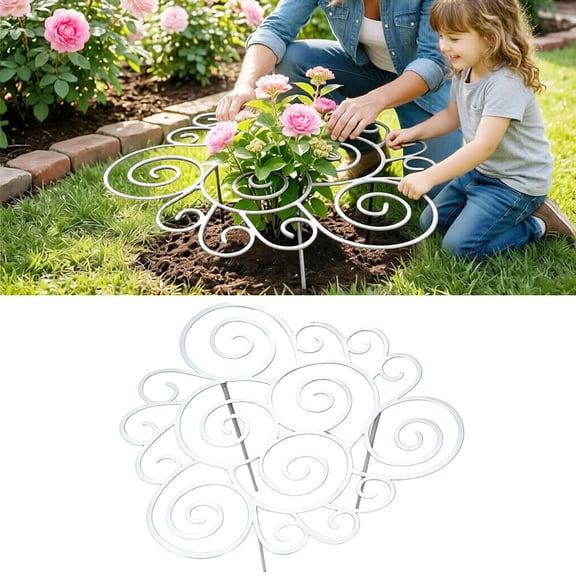 Decorative Metal Peony Support Ring, 12-inch Silver Garden Flower Stake for Peonies Roses