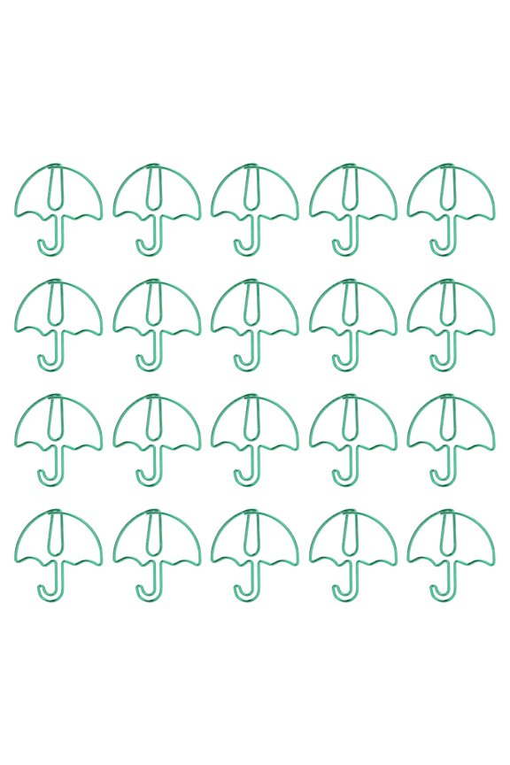 Decorative Metal Photo Display Clips for Wedding Backdrop and Office Craft Accent, Cute Umbrella Shaped Mini Paperclips, Green, 20-Pack (1.2 in / 3.0 cm)