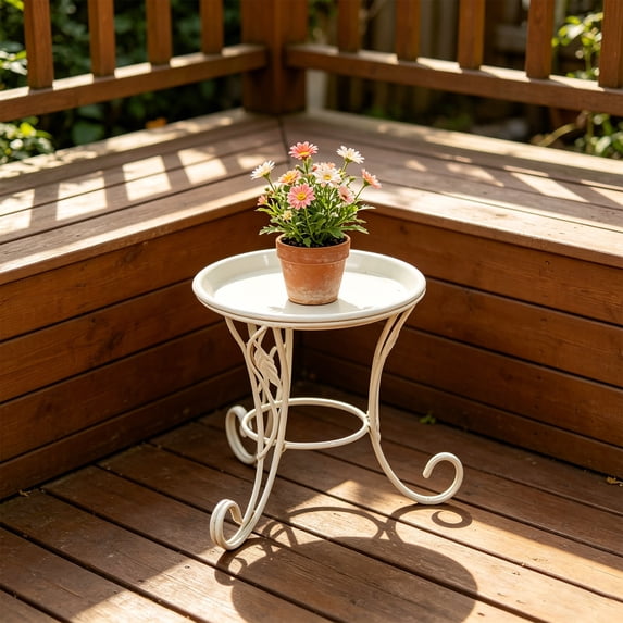 Decorative Metal Plant Stand, Rustproof Vintage Round Flower Pot Holder, Iron Scrollwork Base for Indoor Outdoor Living Room Balcony Patio Garden Corner Use