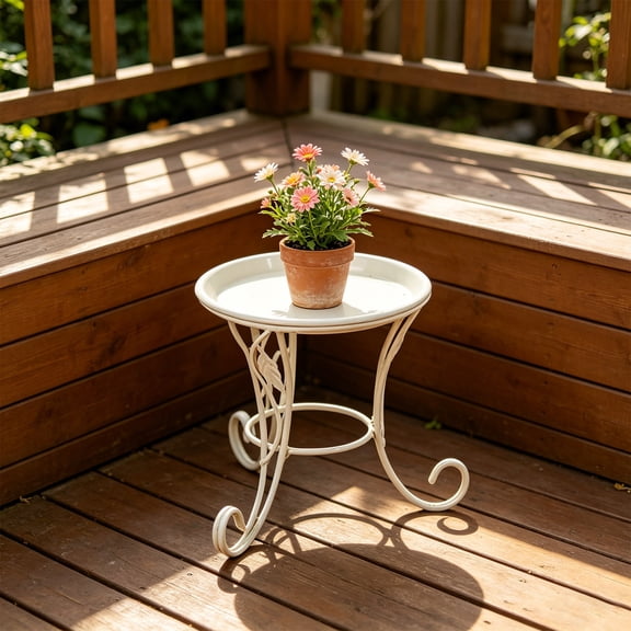 Decorative Metal Plant Stand, Rustproof Vintage Round Flower Pot Holder, Iron Scrollwork Base for Indoor Outdoor Living Room Balcony Patio Garden Corner Use