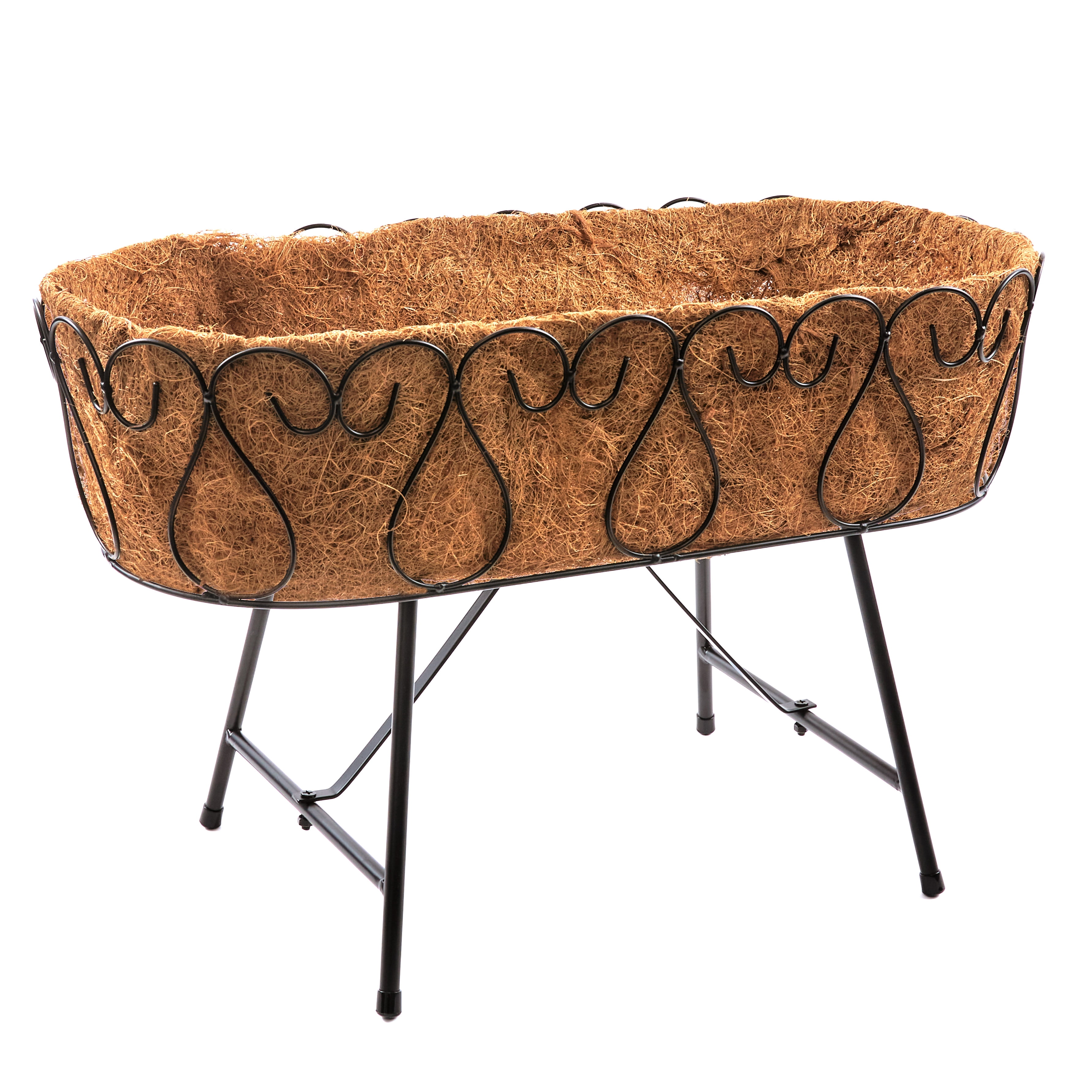 Small Black Metal Planter with Coconut Coir Liner
