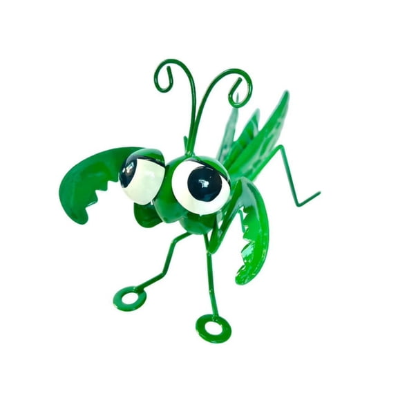 Decorative Metal Praying Mantis Sculpture Outdoor Garden Art, Iron Tropical Insect Yard Ornament, Handcrafted Courtyard Lawn Landscape Accent Green