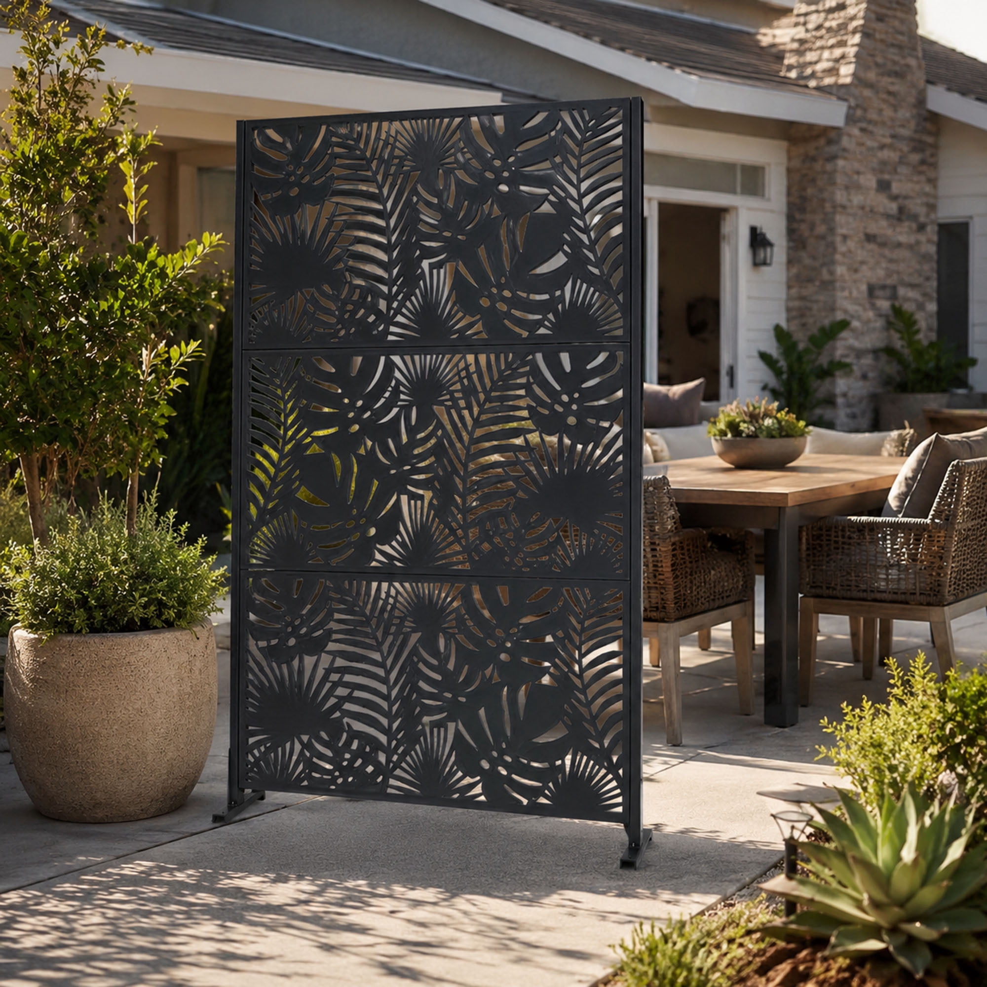 Decorative Metal Privacy Screen for Outdoor Use, 72" H x 46" W Portable