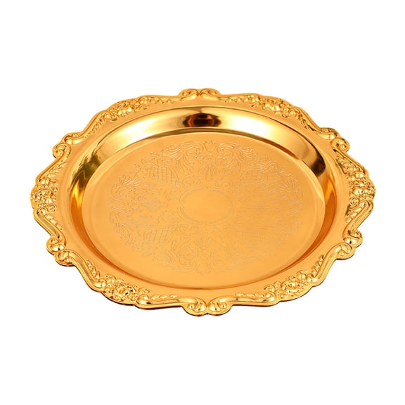 Decorative Metal Serving Tray Round Jewelry Dish and Vanity Organizer Gold Snack Platter for Parties Tabletop Dessert Plate 7cm Gold