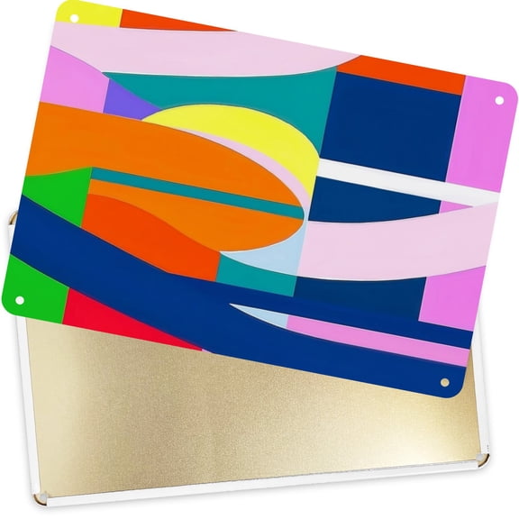 Decorative Metal Signs Plaques Colorful Abstract Geometric Art for Home Yard Decor 16x12inch