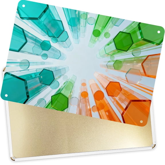 Decorative Metal Signs  Plaques Colorful Hexagon Geometric Pattern for Home Yard Decor 16x12inch