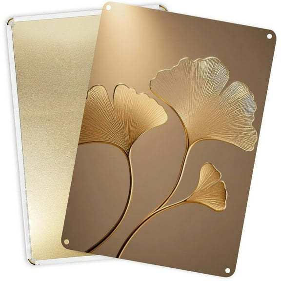 Decorative Metal Signs  Plaques Gold 3D Embossed Ginkgo Leaf on Bronze Gold Background for Home Yard Decor 16x12inch