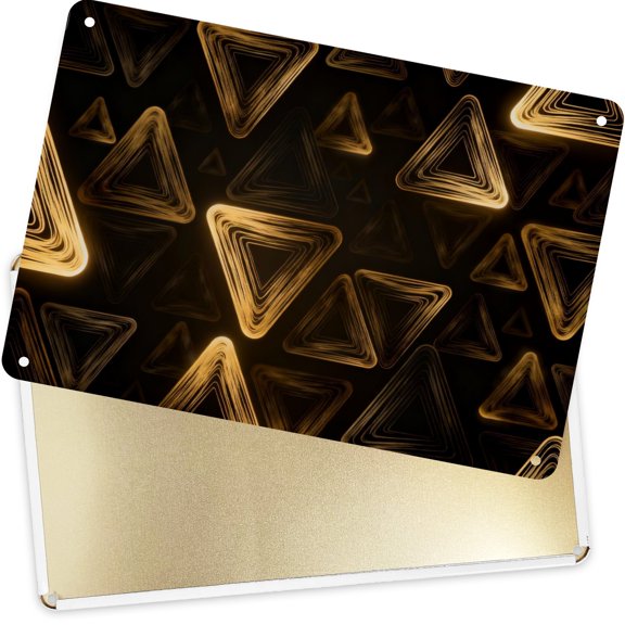 Decorative Metal Signs Plaques Golden Geometric Triangle for Home Yard Decor 16x12inch