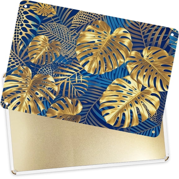 Decorative Metal Signs  Plaques Luxury Gold Monstera Leaf Pattern for Home Yard Decor 16x12inch