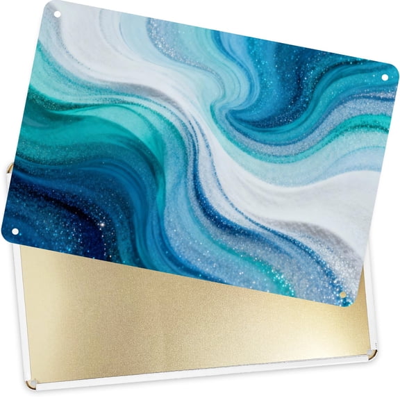 Decorative Metal Signs  Plaques Marble Abstract Wave for Home Yard Decor 16x12inch