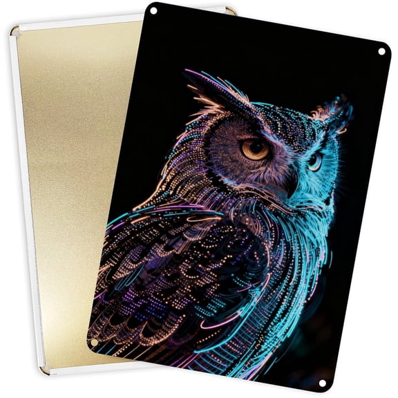 Decorative Metal Signs  Plaques Neon Dot Matrix Textured Owl for Home Yard Decor 16x12inch
