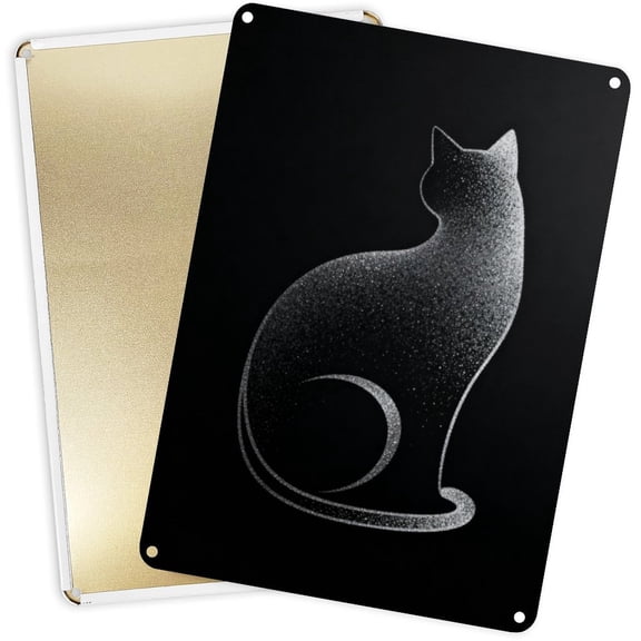 Decorative Metal Signs Plaques Silver Glitter Cat Silhouette for Home Yard Decor 16x12inch