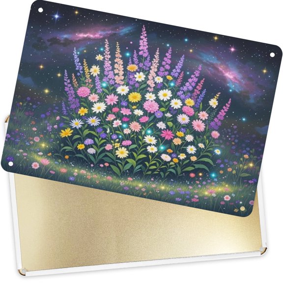 Decorative Metal Signs Plaques Starry Sky Glowing Colorful Wildflower for Home Yard Decor 16x12inch