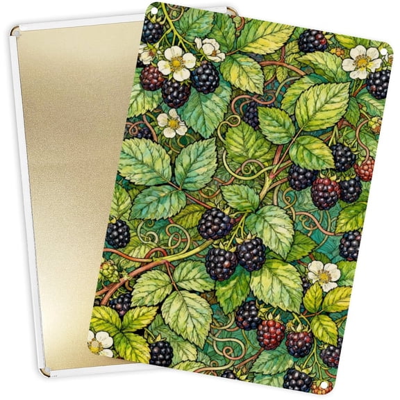 Decorative Metal Signs Plaques Watercolor Blackberry & Floral Pattern for Home Yard Decor 16x12inch