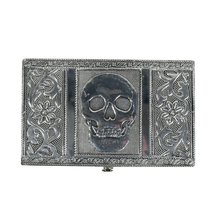 Silver Metal Skull Keepsake Memory Box Jewelry Card Storage Chest Pirate Decor Silver Metal Skull Keepsake Memory Box Jewelry Card Storage Chest Pirate Decor
