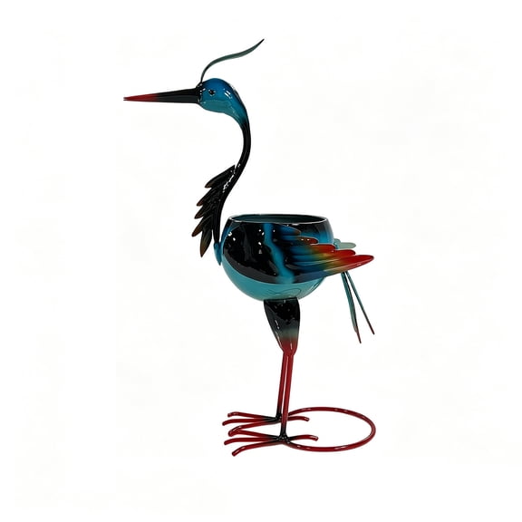 Decorative Metal Standing Bird Planter, Rust-Resistant Garden Statue for Patio, Yard, and Backyard Outdoor Ornament Blue