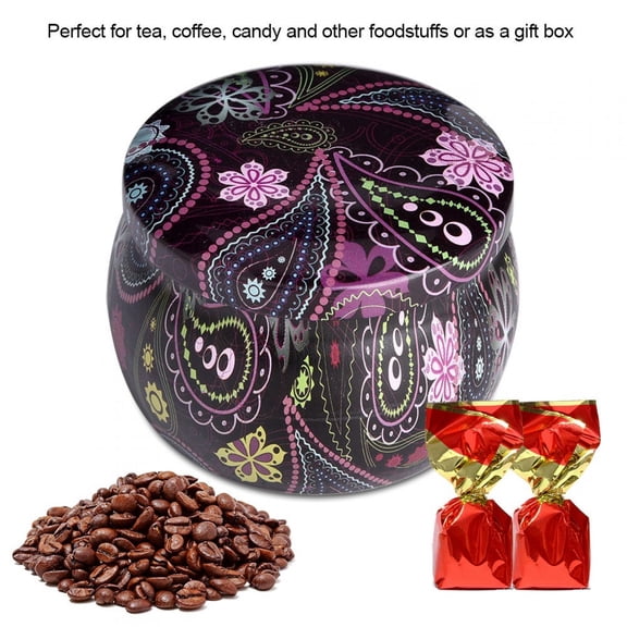 Decorative Metal Tinplate Storage Box and Sealed Tea Container with National Style Flower Pattern (2.95 inches / 7.5 cm)