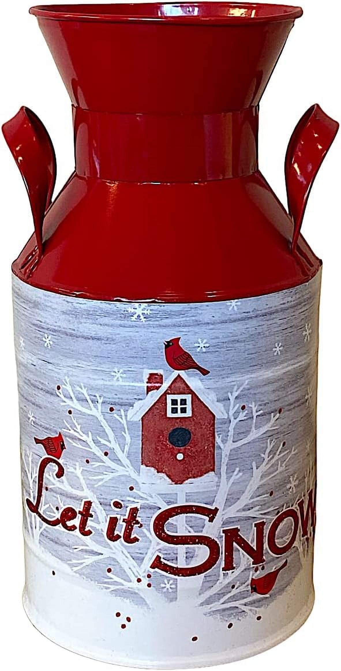 Decorative Metal Vase Milk Can Christmas Winter Holiday Decor Red