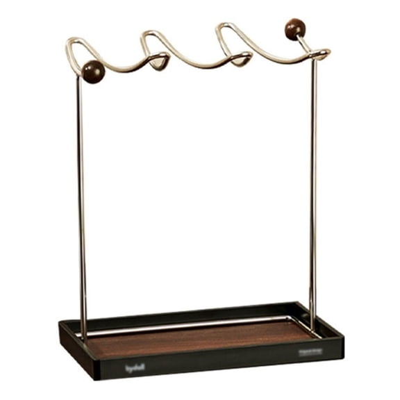 Decorative Metal Wine Glass Holder Stand with Wooden Base, 3-Hook Design