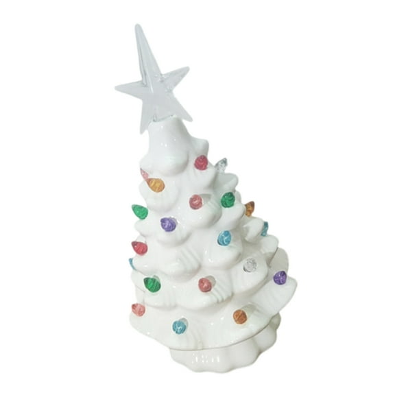 Decorative Miniature Christmas Tree with Lights Operated Ceramic Desktop Lamp Festival Tabletop Decoration