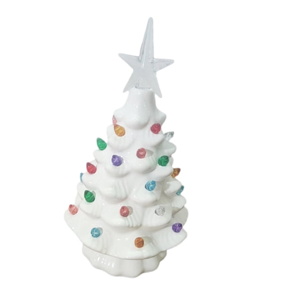 Decorative Miniature Christmas Tree with Lights Operated Ceramic Desktop Lamp Festival Tabletop Decoration