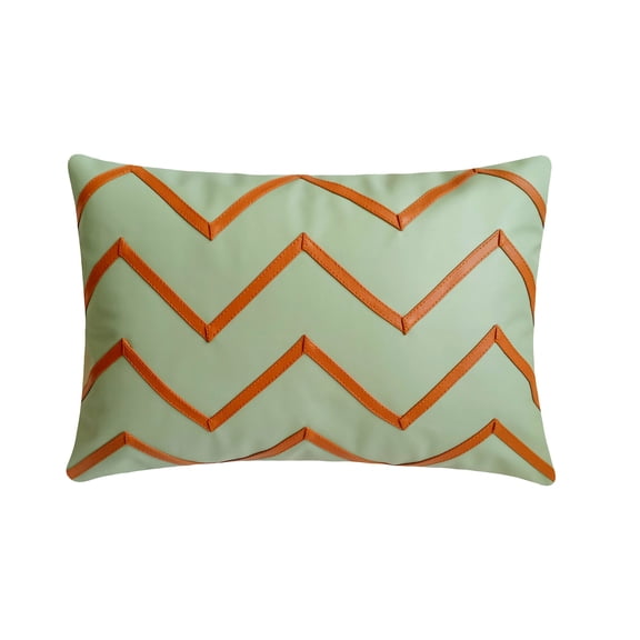 Decorative Mint Green 12"x14" (30x35 cm) Lumbar Pillow Cover, Faux Leather Faux leather Tape Oblong Pillow, Geometric Pattern Modern Style - Rosalind